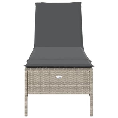 Ligbed met kussen poly rattan lichtgrijs - thumbnail