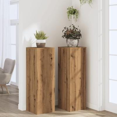 Plantenstandaards 2 st 33x33x100 cm hout artisanaal eiken