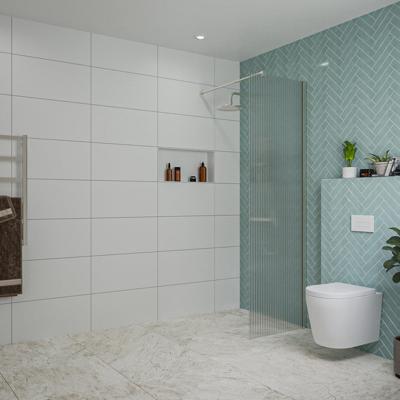 Fortifura Galeria inloopdouche - 60x200cm - ribbelglas - wandarm - Geborsteld RVS PVD (RVS) SW797950/SW797908