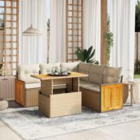 6-delige Loungeset met kussens poly rattan beige - thumbnail