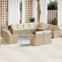 14-delige Loungeset met kussens poly rattan beige - thumbnail