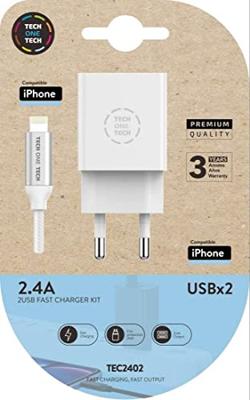 Wandlader + MFI Lightning Kabel Tech One Tech TEC2402 Dubbel Lightning