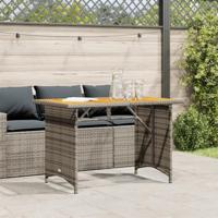 Tuintafel met houten blad 110x68x70 cm poly rattan grijs - thumbnail