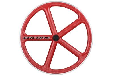Encore 700C 5 Spaken Voorwiel - Viper Rood - Carbon Weven Encore 700C 5 Spaken Voorwiel - Viper Rood - Carbon Weven