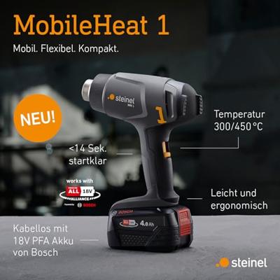 Steinel 088071 HEISSLUFTGEBLAESE AKKU MH 1 SET 4AH LG Accuheteluchtpistool 500 W Incl. accu, Incl. lader Steinel 088071 HEISSLUFTGEBLAESE AKKU MH 1 SET 4AH LG Accuheteluchtpistool 500 W Incl. accu, Incl. lader