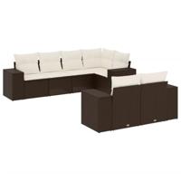 7-delige Loungeset met kussens poly rattan bruin - thumbnail
