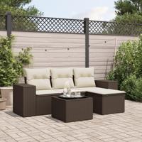 5-delige Loungeset met kussens poly rattan bruin - thumbnail