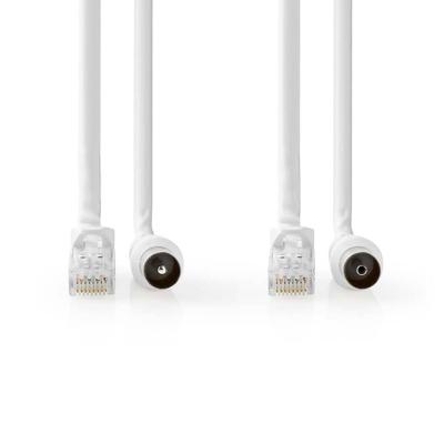 Coax- en CAT6-Combikabel | IEC (Coax) Male / RJ45 Male | IEC (Coax) Female / RJ45 Male | Vernikkeld | RG58 | 75 Ohm | Dubbel Afgeschermd | 1.50 m | Rond | PVC | Wit