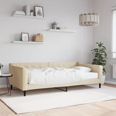 Slaapbank met matras 100x200 cm stof crèmekleurig