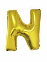 Letter ballon goud &apos;N&apos; groot - thumbnail