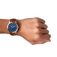 Fossil FS5304 Horloge The Minimalist staal-leder zilverkleurig-blauw-bruin 44 mm - thumbnail