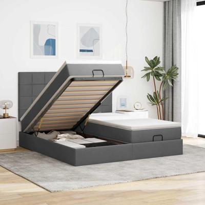 Ottoman bed met matrassen en LED's 180x200cm stof donkergrijs