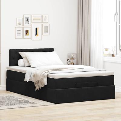 Ottoman bed met matras en LED's 140x190cm fluweel zwart - thumbnail