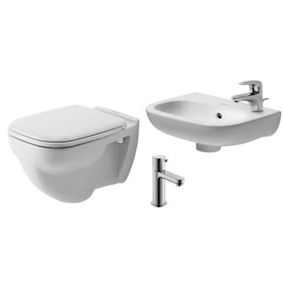 Duravit D Code toiletset diepspoel 35.5x54.5cm met closetzitting fontein kraangat rechts 36x27cm wit fonteinkraan chroom 0296237/sw85520/sw238430/ Duravit D Code toiletset diepspoel 35.5x54.5cm met closetzitting fontein kraangat rechts 36x27cm wit fonteinkraan chroom 0296237/sw85520/sw238430/