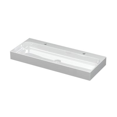 INK Unit Wastafel Porselein met 2 Kraangaten incl. Porseleinen Click Plug - 1000x400x100 mm - Glans Wit
