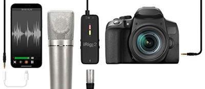 IK Multimedia iRig Pre 2 Smartphone microfoon Dasspeld Zendmethode:Kabelgebonden Audio, 2.0 (3.5 mm jackplug) Kabelgebonden