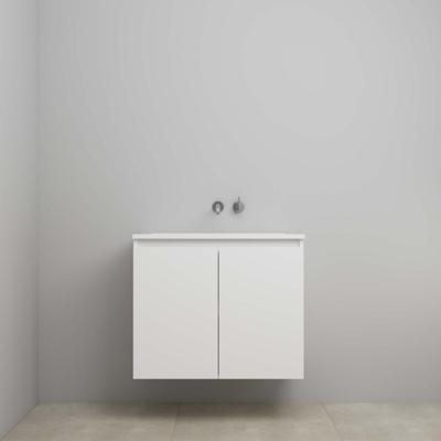 On-Line Onderkast - 80 cm - Voorgemonteerd - Greeploos 2 Deuren - Acryl Wastafel - zonder Kraangat - Mat Wit