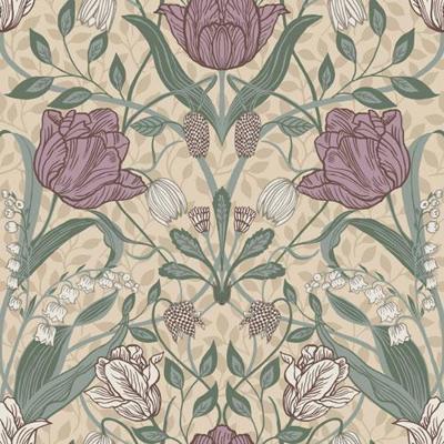 Dutch Wallcoverings Apelviken - Filippa Beige/Grn/Pnk - Groen/Roze