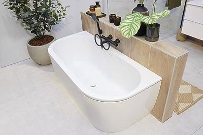 Saqu Line half vrijstaand bad met 2 ligzijdes back-to-wall 160x75cm glans wit acryl incl. afvoerplug wit