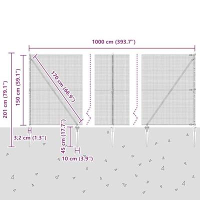 VidaXL Afrasteringspaal zilver 10 x 1,5 m (16 x 16 mm gaas) staal