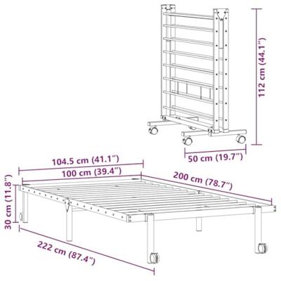 Bedframe zonder matras opvouwbaar 100x200 cm staal zwart