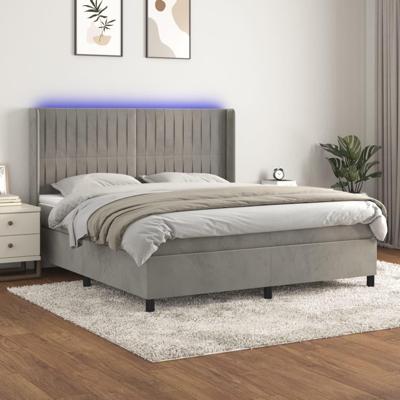 Boxspring met matras en LED fluweel lichtgrijs 180x200 cm