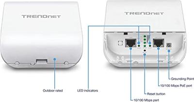 TRENDnet 10dBi Draadloze N300 Outdoor PoE Voorgeconfigureerde Point-to-Point Bridge Bundle Kit, TEW-740APBO2K, 2 x vooraf geconfigureerde draadloze N toegangspunten, IPX6 nominale behuizing, ingebouwde 10 dBi antennes