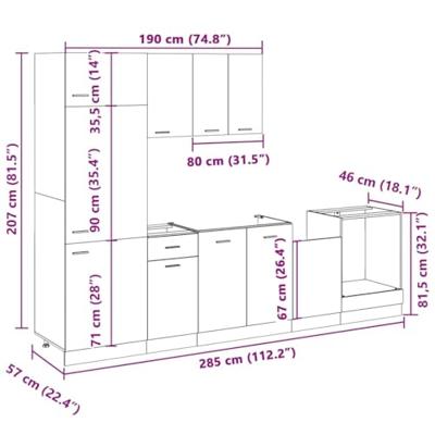 7-delige Keukenkastenset Lyon bewerkt hout sonoma eikenkleurig
