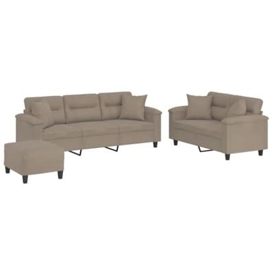 3-delige Loungeset met kussens microvezelstof taupe