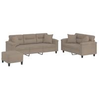 3-delige Loungeset met kussens microvezelstof taupe - thumbnail