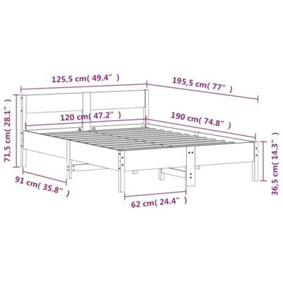 Bedframe met hoofdbord massief grenenhout wasbruin 120x190 cm