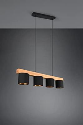 Trio HanglampCameron 4-lichts zwart met houtbruin - R30654002