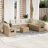 10-delige Loungeset met kussens poly rattan beige - thumbnail