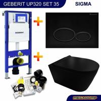 Geberit UP320 Toiletset Compleet | Inbouwreservoir | Civita Black Randloos Mat Zwart | Set 44 met drukplaat - thumbnail