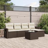 6-delige Loungeset met kussens poly rattan bruin - thumbnail