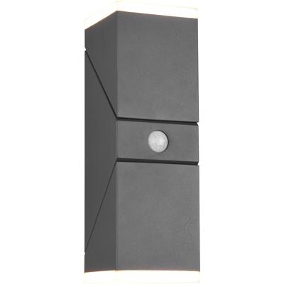 LED Tuinverlichting met Bewegingssensor - Wandlamp Buitenlamp - Trion Avirma Up and Down - 14W - Warm Wit 3000K - 2-lichts - Rechthoek - Mat Antraciet - Aluminium