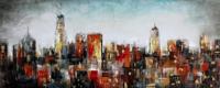 Schilderij - Handgeschilderd - Stads Skyline, 60x150 - thumbnail