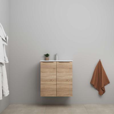 On-Line Onderkast - 60 cm - Voorgemonteerd - 2 Deuren met Greep - Porseleinen Wastafel - 1 Kraangat - Eiken