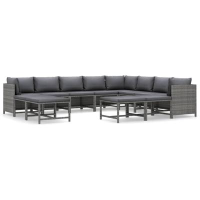 12-delige Loungeset met kussens poly rattan grijs