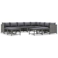 12-delige Loungeset met kussens poly rattan grijs - thumbnail
