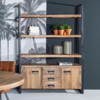 Livingfurn Wandkast 'Strong' Mangohout en staal, 200 x 145cm - thumbnail