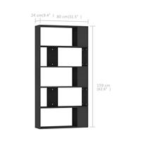 Boekenkast/kamerscherm 80x24x159 cm bewerkt hout zwart - thumbnail