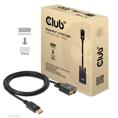 club3D CAC-1012 DisplayPort-kabel DisplayPort / VGA Aansluitkabel DisplayPort-stekker, VGA-stekker 15-polig 2.00 m Zwart club3D CAC-1012 DisplayPort-kabel DisplayPort / VGA Aansluitkabel DisplayPort-stekker, VGA-stekker 15-polig 2.00 m Zwart