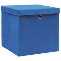 VidaXL Opbergboxen met deksel 10 st 32x32x32 cm stof blauw - thumbnail