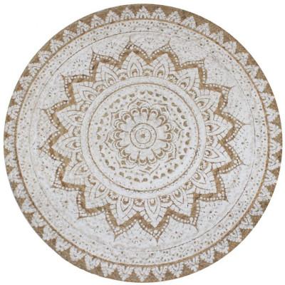 VidaXL Tapijt met print rond 90 cm gevlochten jute
