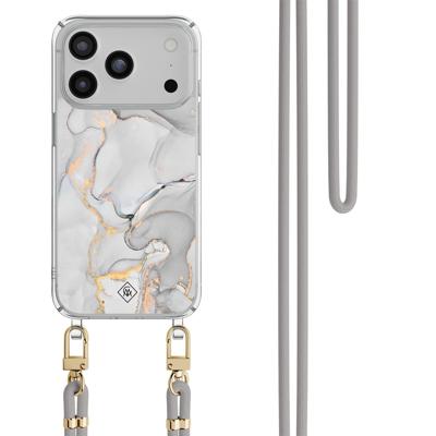 iPhone 17 Pro hoesje met grijs koord - Marmer grijs iPhone 17 Pro hoesje met grijs koord - Marmer grijs