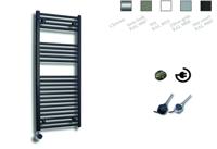 Elektrische Design Radiator Sanicare Plug & Play 111,8x45 cm Mat Zwart 596 Watt Met Chroom Thermostaat Links - thumbnail
