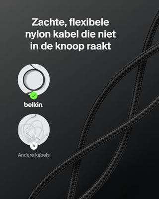 Belkin Eco Gevlochten USB-C to USB-C Kabel 2 m, 240 W - Zachte, flexibele snellaadkabel, Type C Laadkabel voor iPhone 16, Galaxy S25, Pixel 9, MacBook, iPad Pro en meer - Zwart USB 2.0, 2M