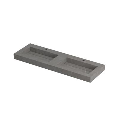 INK Pitch Wastafel Keramische Slab Bak Dubbel met Drain en Front en Side Skirts 2 Kraangaten - 1400x450x90 mm - Armani Grey Mat