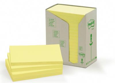 Post-it Recycled notes, 100 vel, ft 76 x 127 mm, geel, pak van 16 blokken